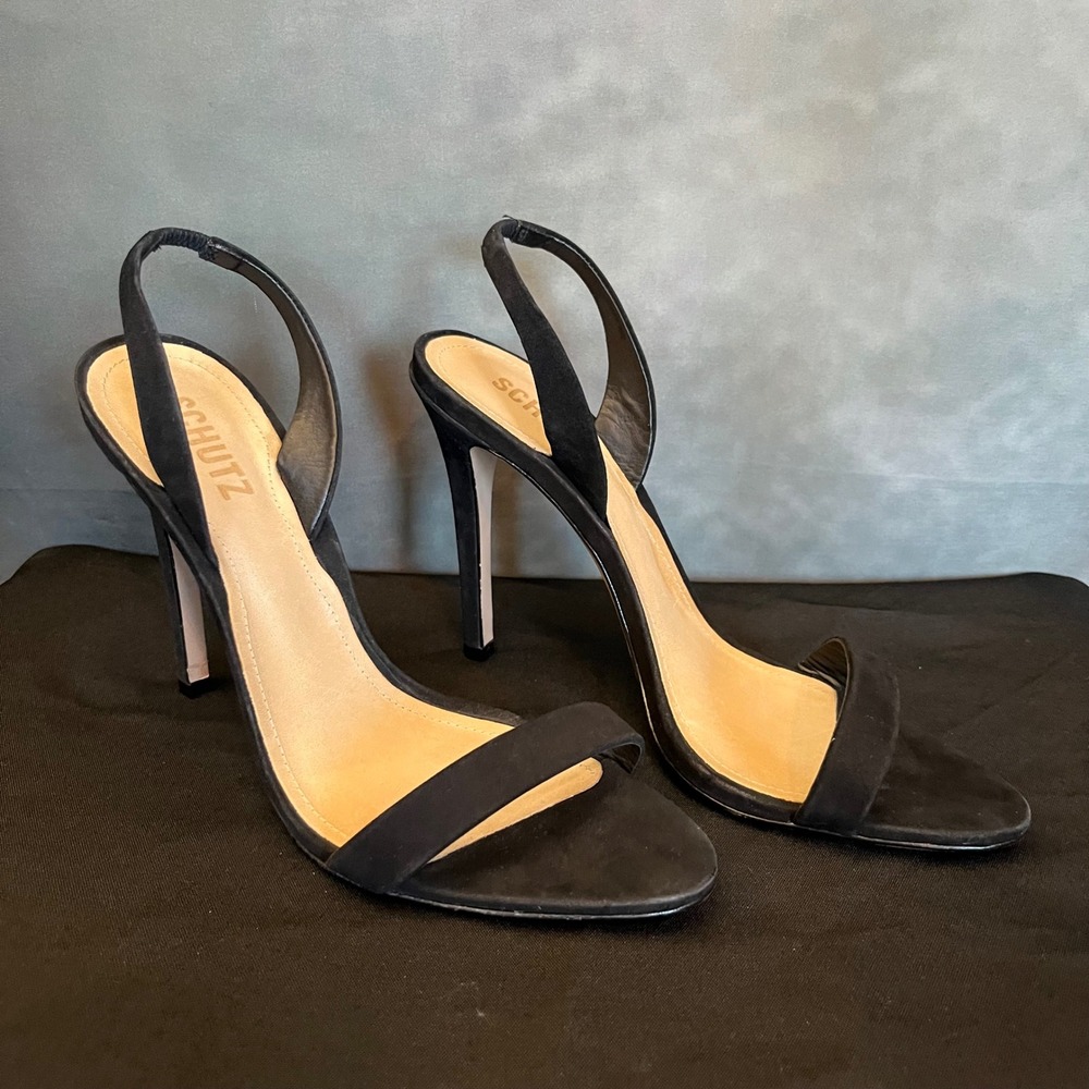 SCHUTZ Black Slingback Open-Toe Stiletto Sandals